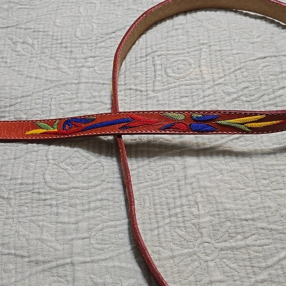 Vintage Nocona Colorful Embroidered Leather Belt Size 32